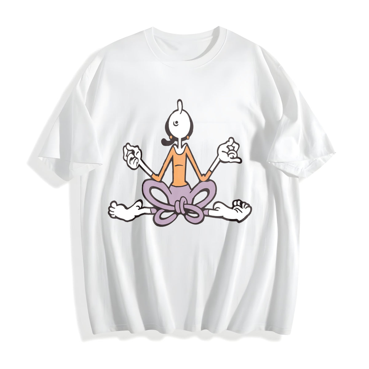 Cartoon Yoga Meditating Cotton T-Shirt product image 2
