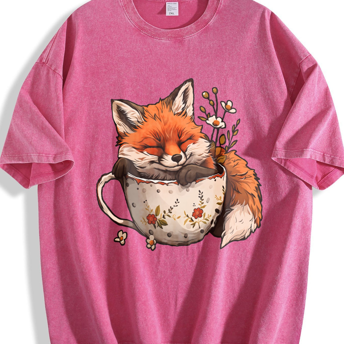 Winter : Little Fox Curled Up In A Floral Teacup Vintage product image 7