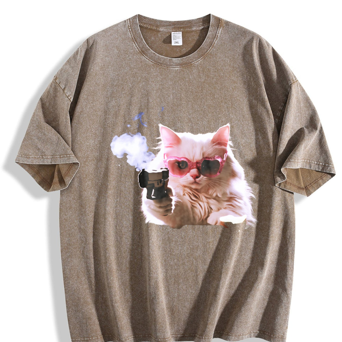1pcscute Cat Funny T-shirtmen's Vintage Washed T-Shirt product image 3