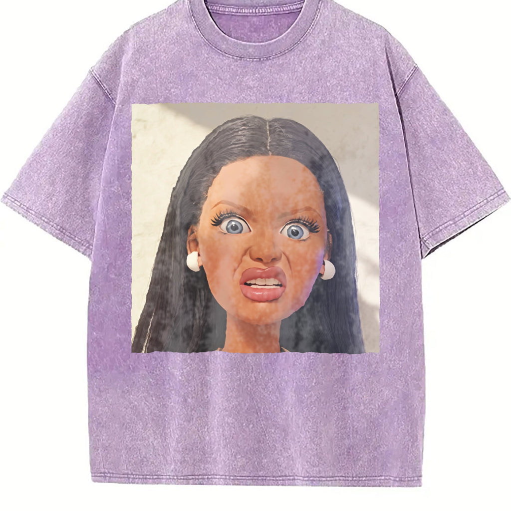 Funny Surprised Doll Face Vintage Washed T-Shirt product image 6