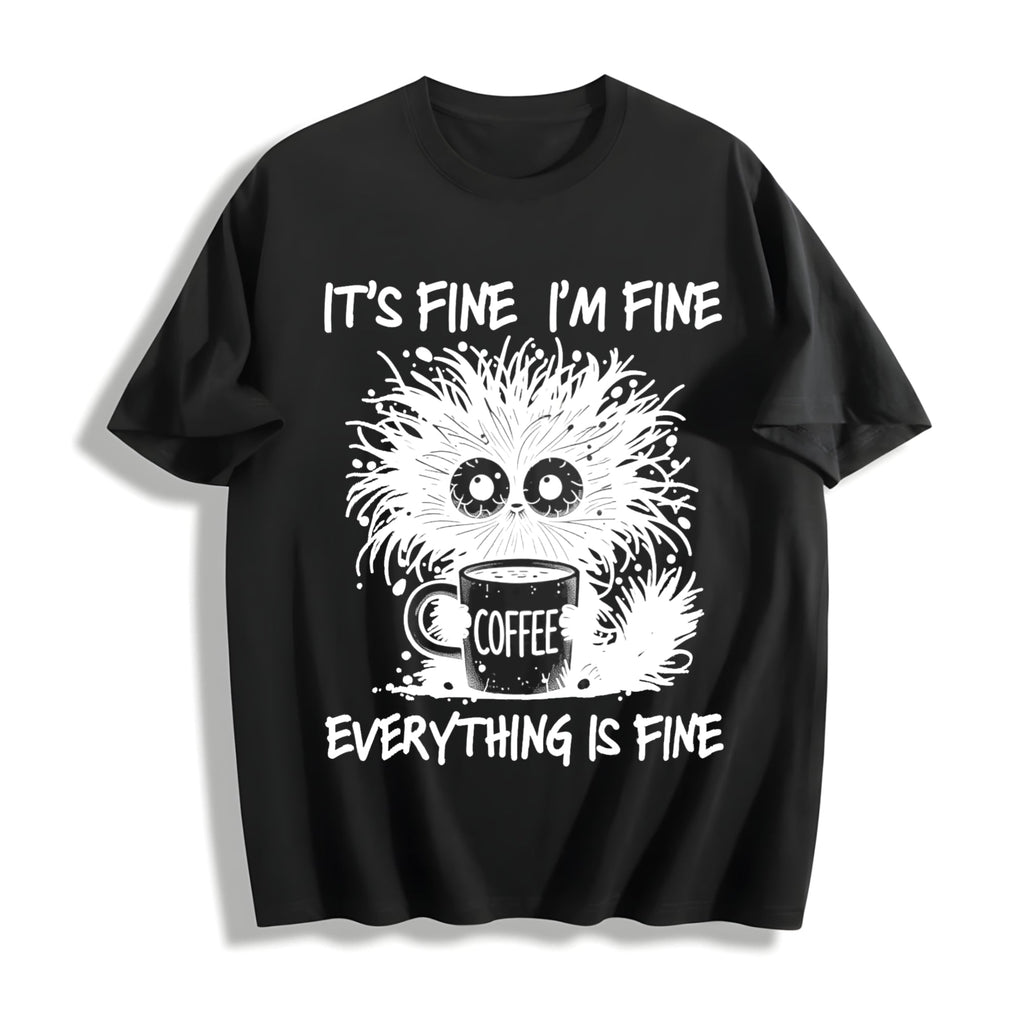 Animal Letter Furry Cat Coffee Cotton T-Shirt product image 1