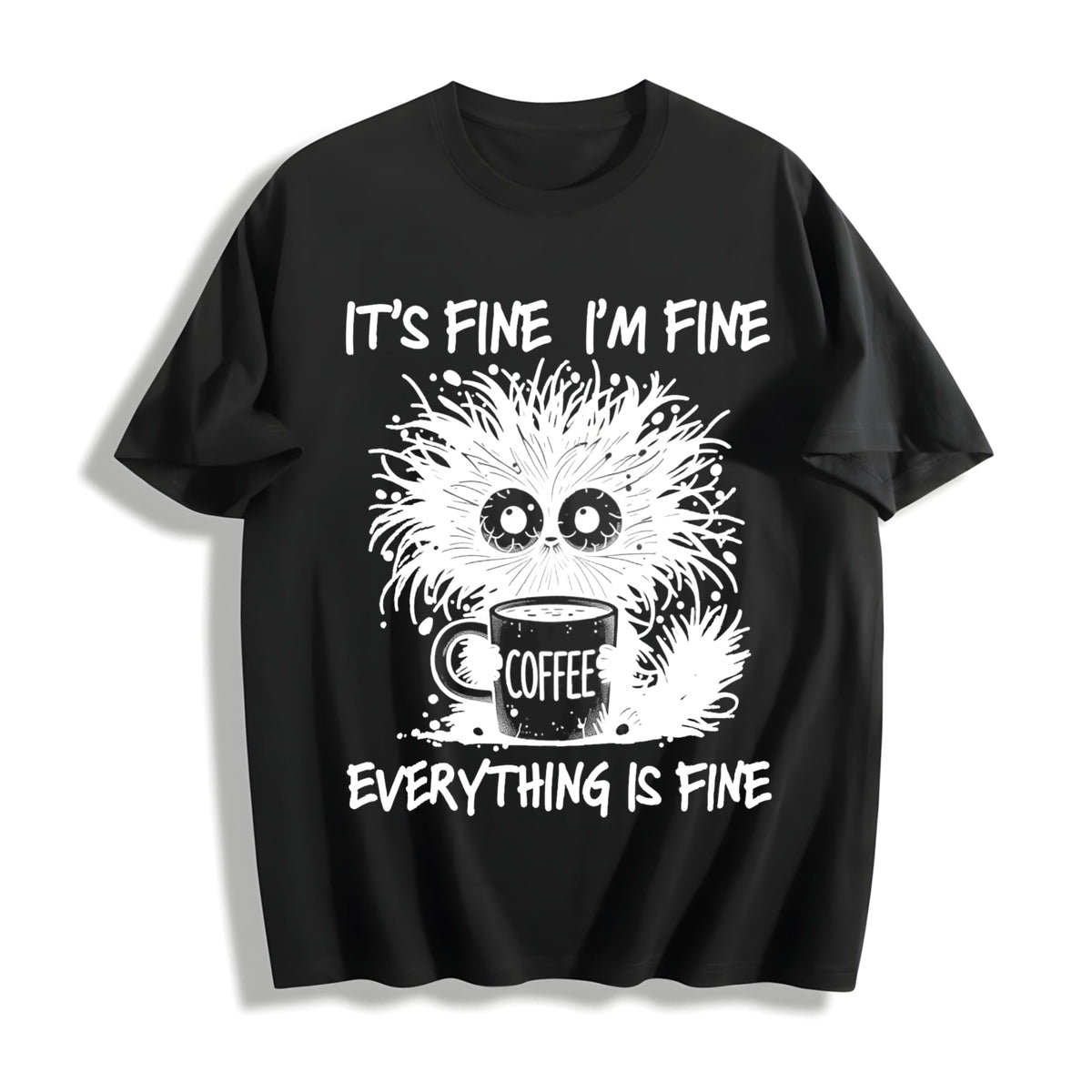 Animal Letter Furry Cat Coffee Cotton T-Shirt product image 1