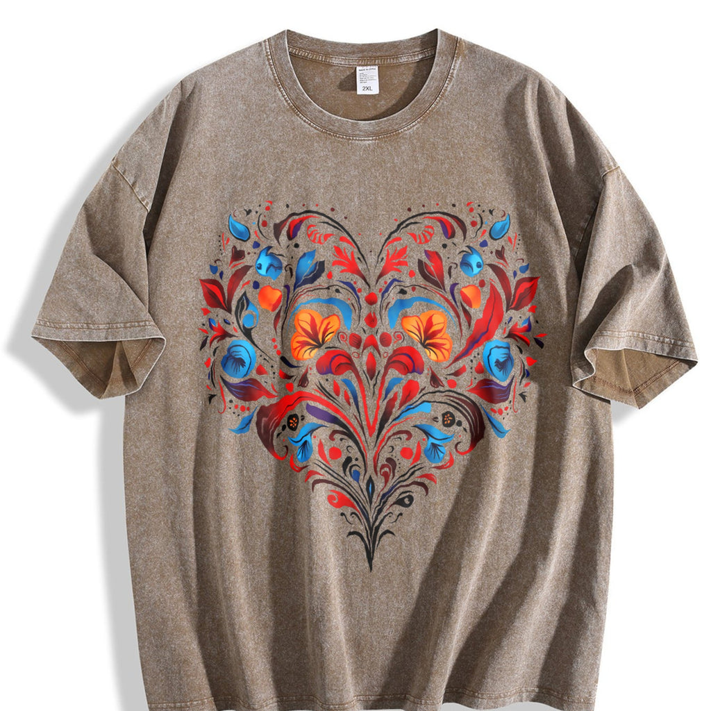 Bohemian Folk Art - Heart & Leaf Vintage Washed T-Shirt product image 3