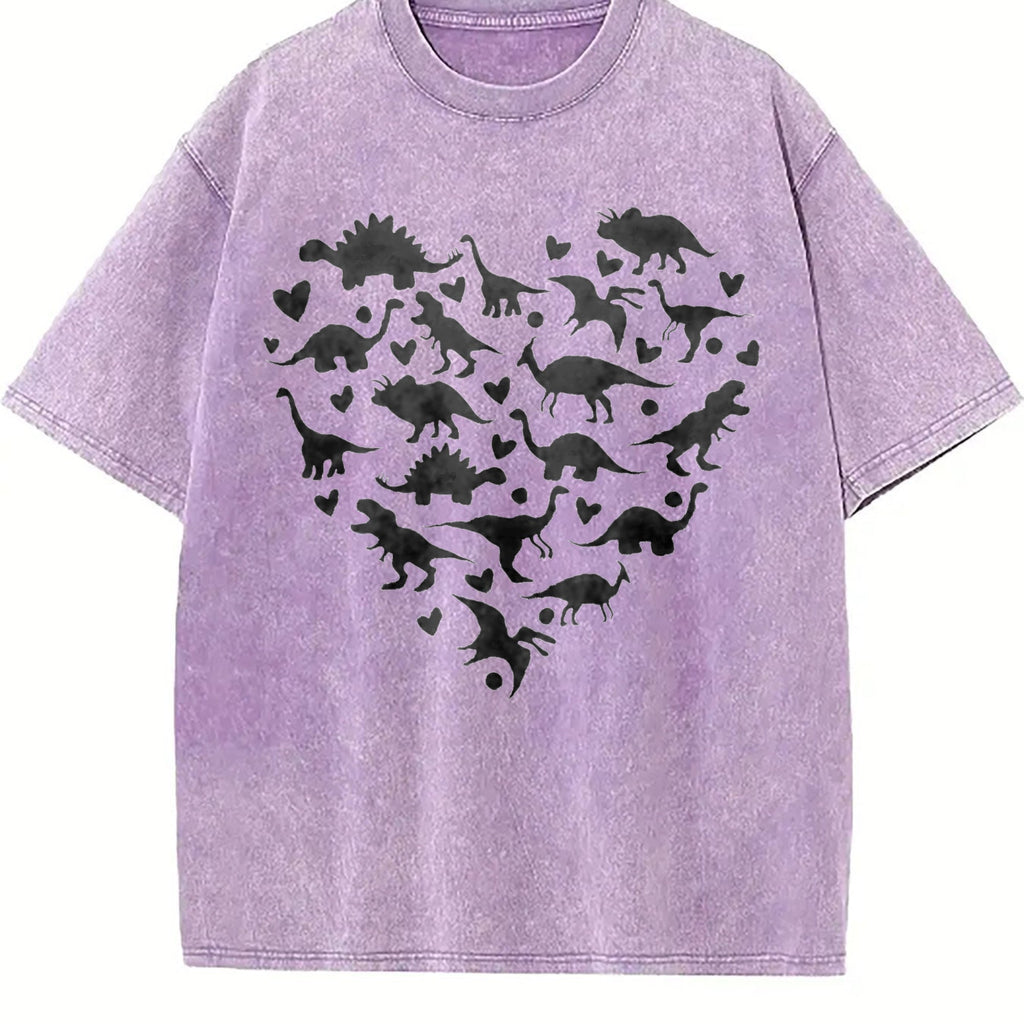 Heart-shaped Dinosaur Summer Vintage Washed T-Shirt product image 6