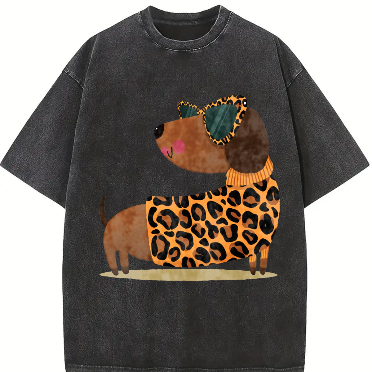 Ladies' Summer Leopard Dog Vintage Washed T-Shirt product image 2