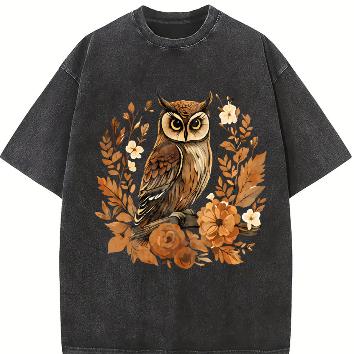 Summer Autumn Leaf Flower Owl One-piece Vintage Washed product image 2