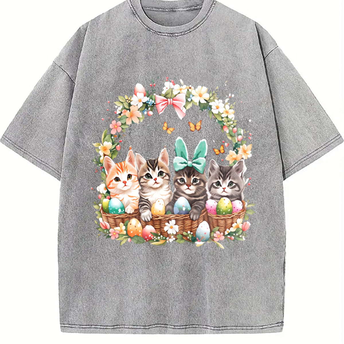 Ladies' Summer Cat In Easter Basket Vintage Washed T-Shirt product image 5