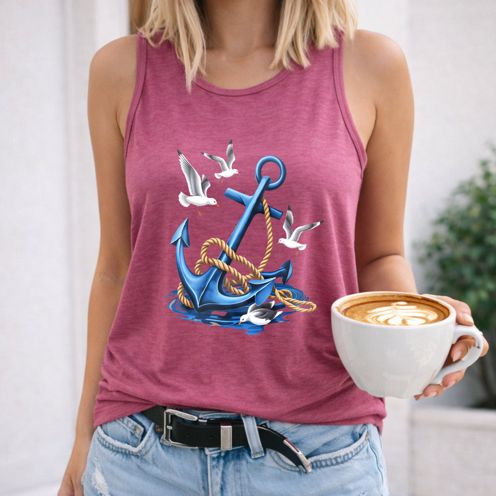 Nautical Anchor Rope and Seagulls Women's Tank Top