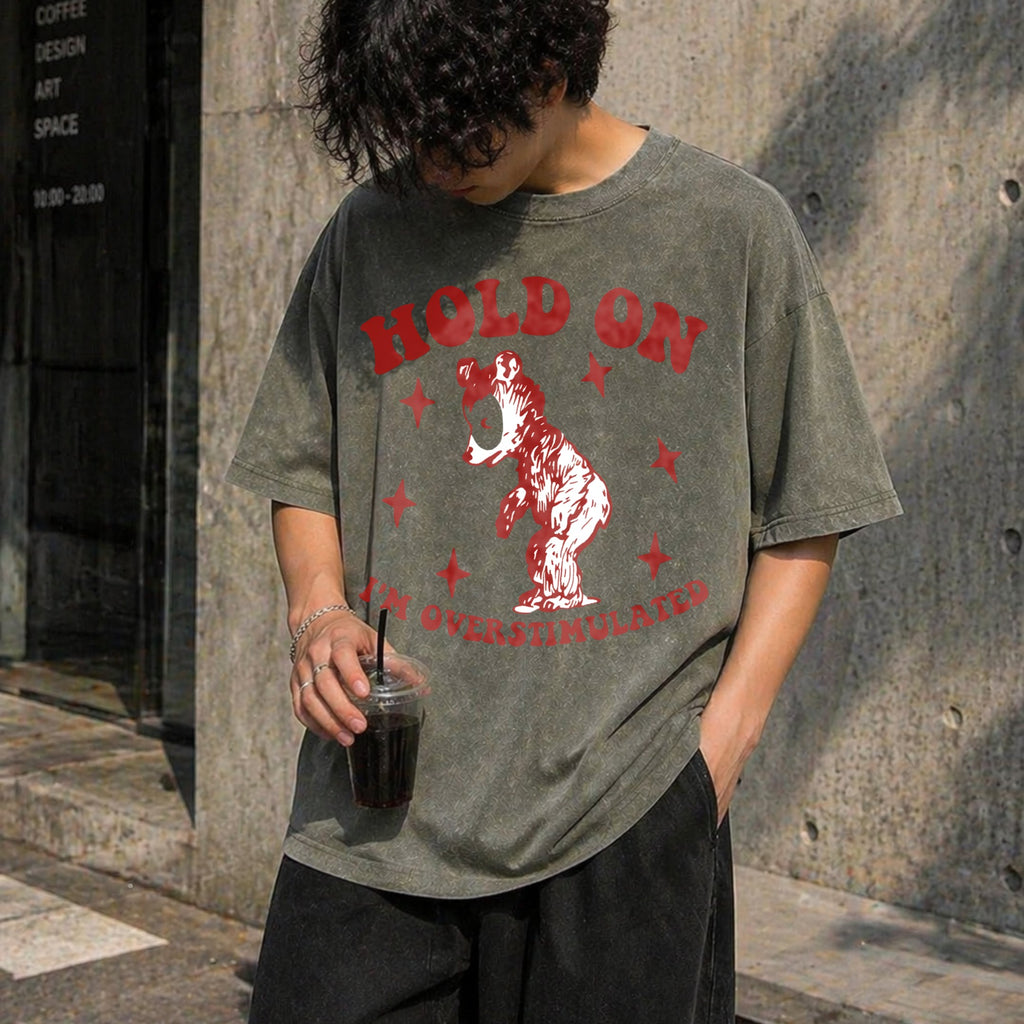 Hold On I'm Overstimulated Funny Vintage Washed T-Shirt product image 4