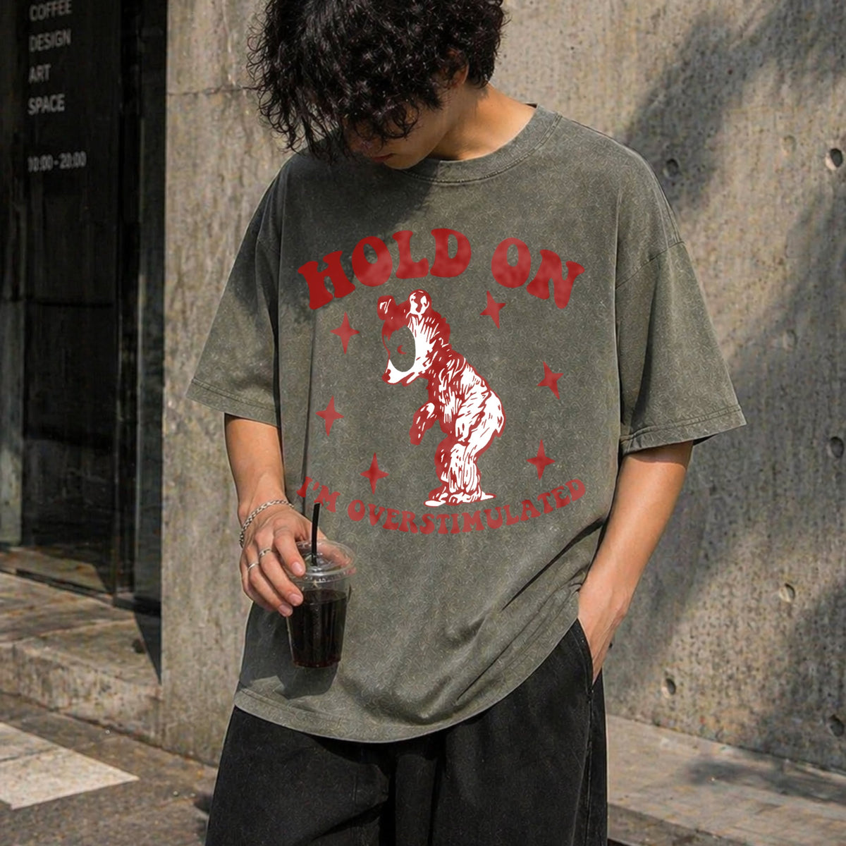 Hold On I'm Overstimulated Funny Vintage Washed T-Shirt product image 4