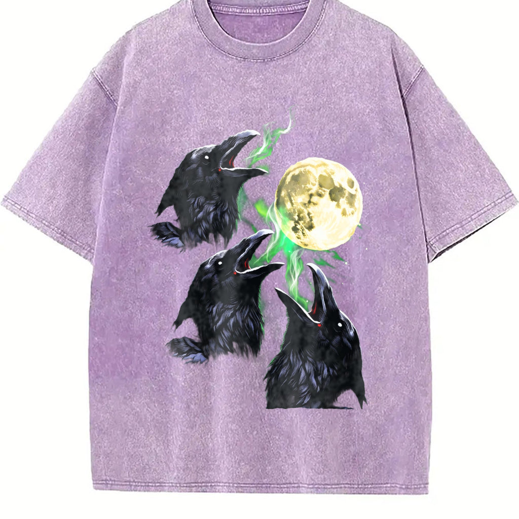 Raven Howling To Moon 90s Vintage Washed T-Shirt product image 6