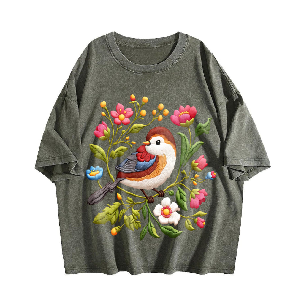 Bird & Floral - Stretch Vintage Washed T-Shirt product image 4