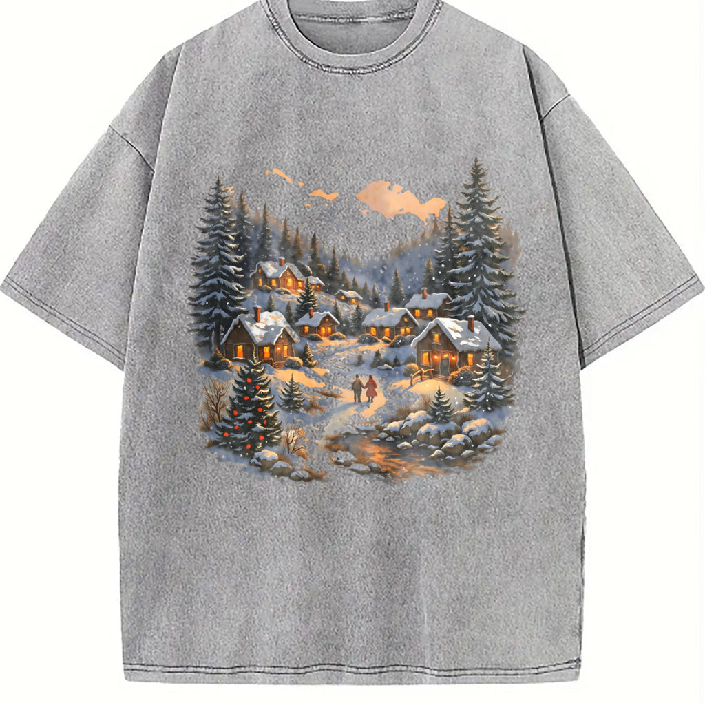Christmas Winter Village Vintage Washed T-Shirt product image 5