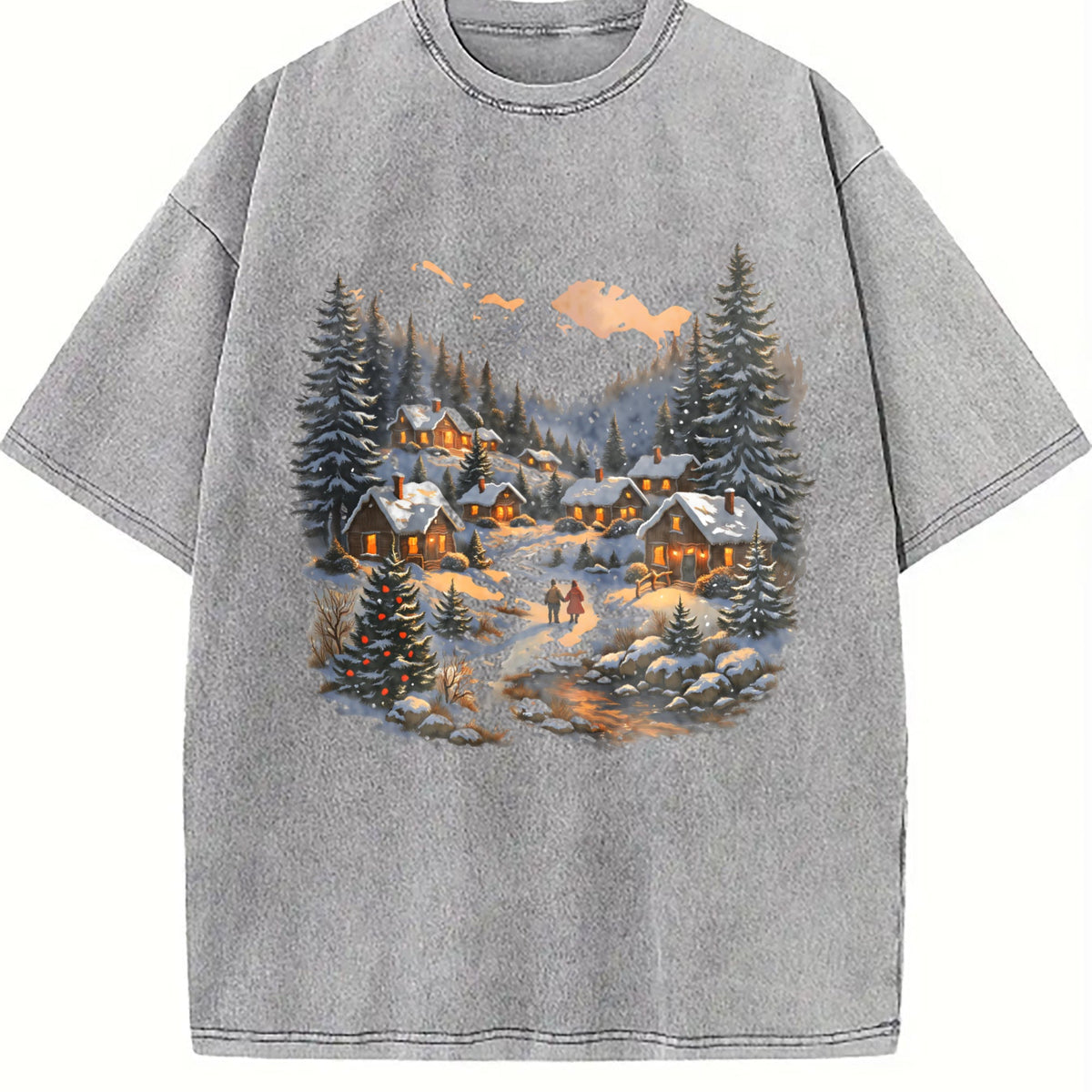 Christmas Winter Village Vintage Washed T-Shirt product image 5