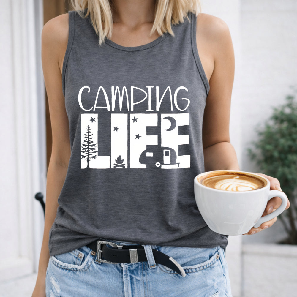Camping Life Letters & Bonfire And Moon Women's Tank Top