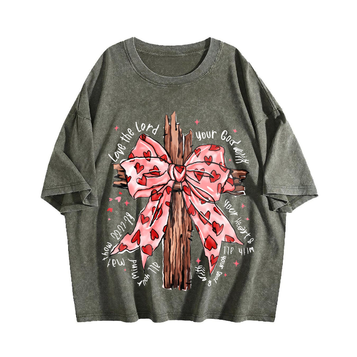 Faith Cross with Pink Heart Bow Vintage Washed T-Shirt product image 4