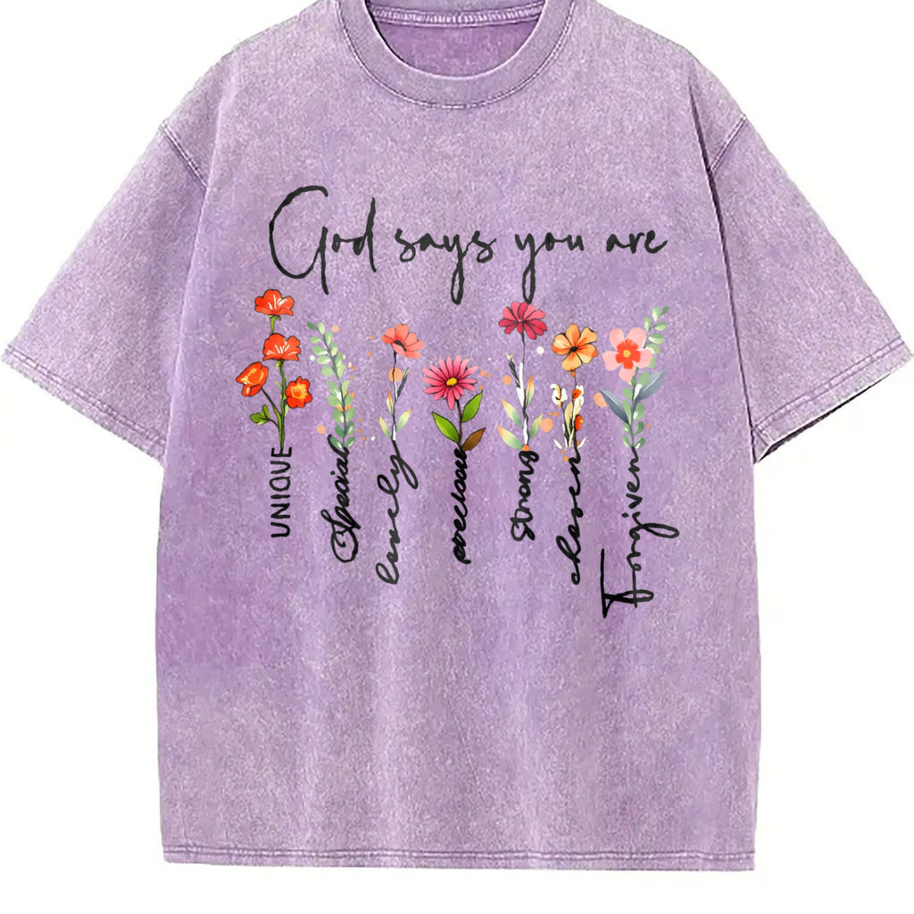 Summer A Plant Floral Letter Faith Vintage Washed T-Shirt product image 6