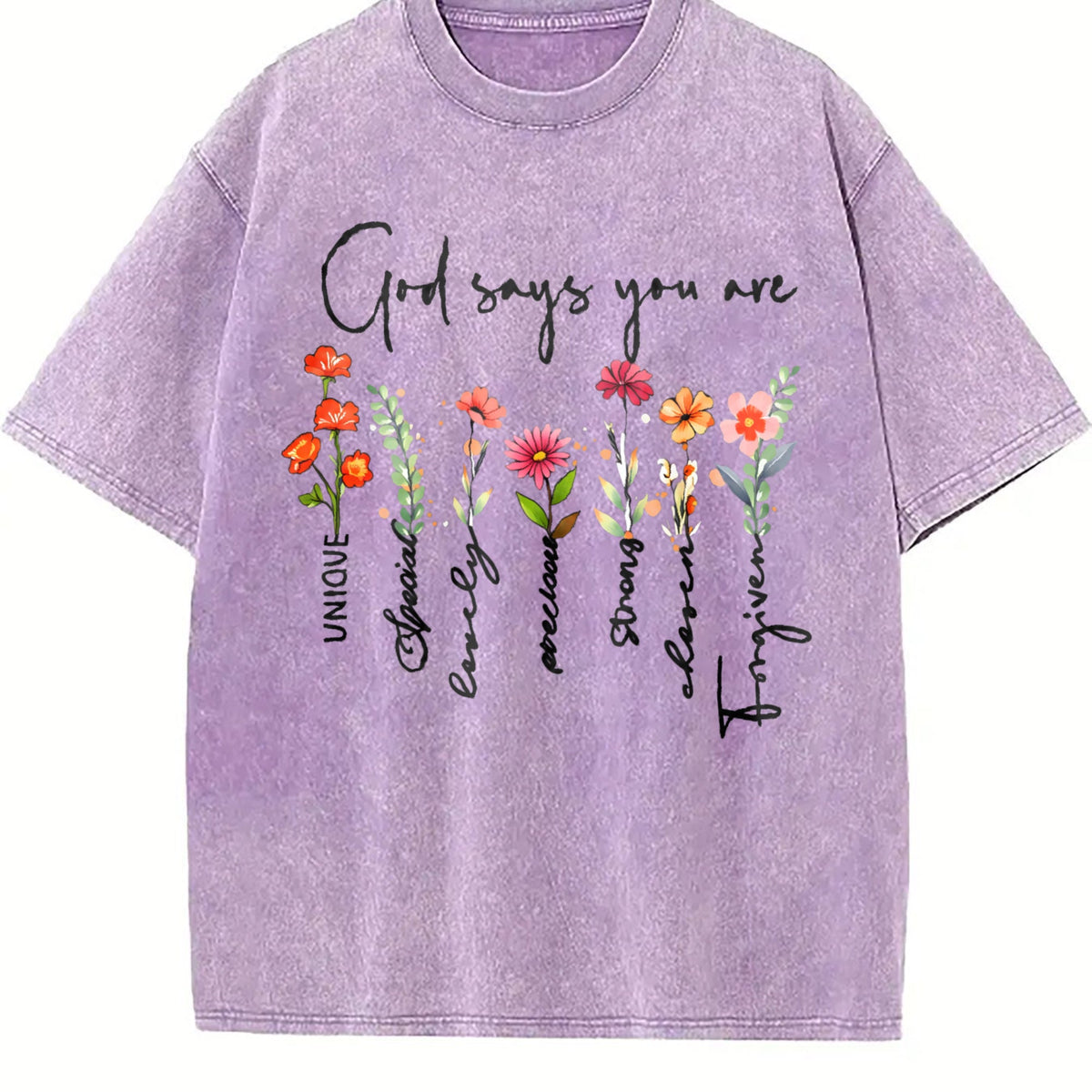 Summer A Plant Floral Letter Faith Vintage Washed T-Shirt product image 6