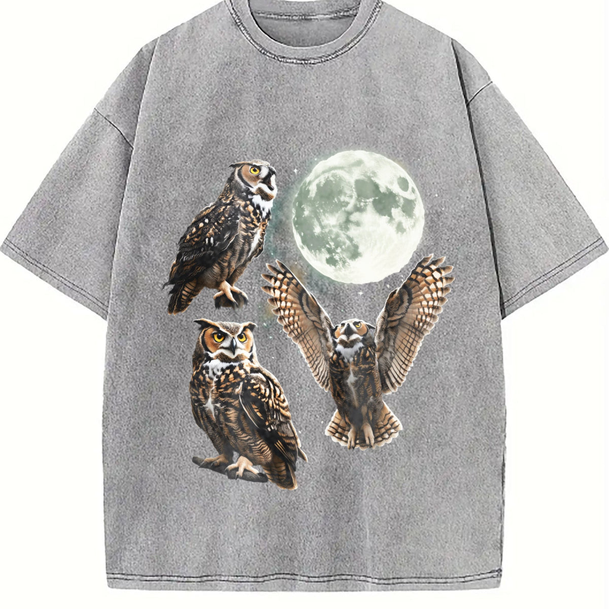 Owl Howling At Moon 90s Vintage Washed T-Shirt product image 5