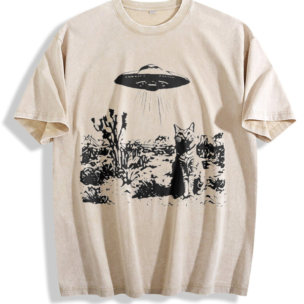 Desert Cat UFO Encounter Vintage Washed T-Shirt product image 1
