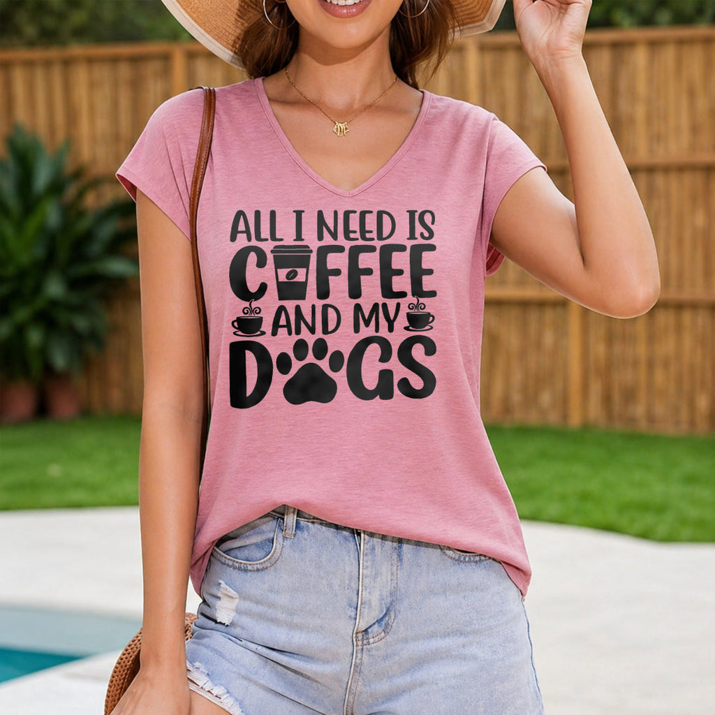 Patterned All I Need Is Coffee And My Dogs Women's V-Neck Tank Top