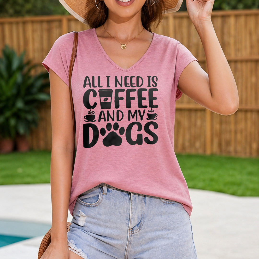 Patterned All I Need Is Coffee And My Dogs Women's V-Neck Tank Top