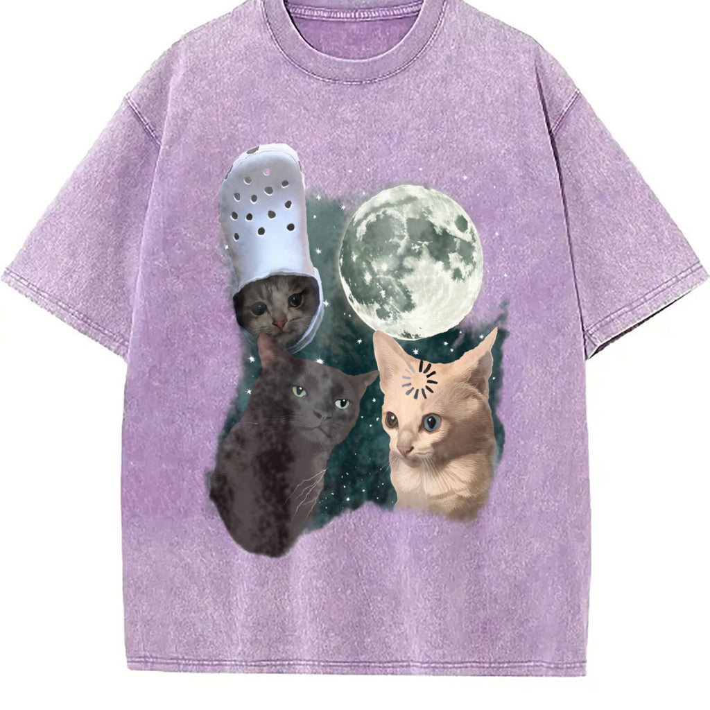 Three Cats Moon Vintage Washed T-Shirt product image 6