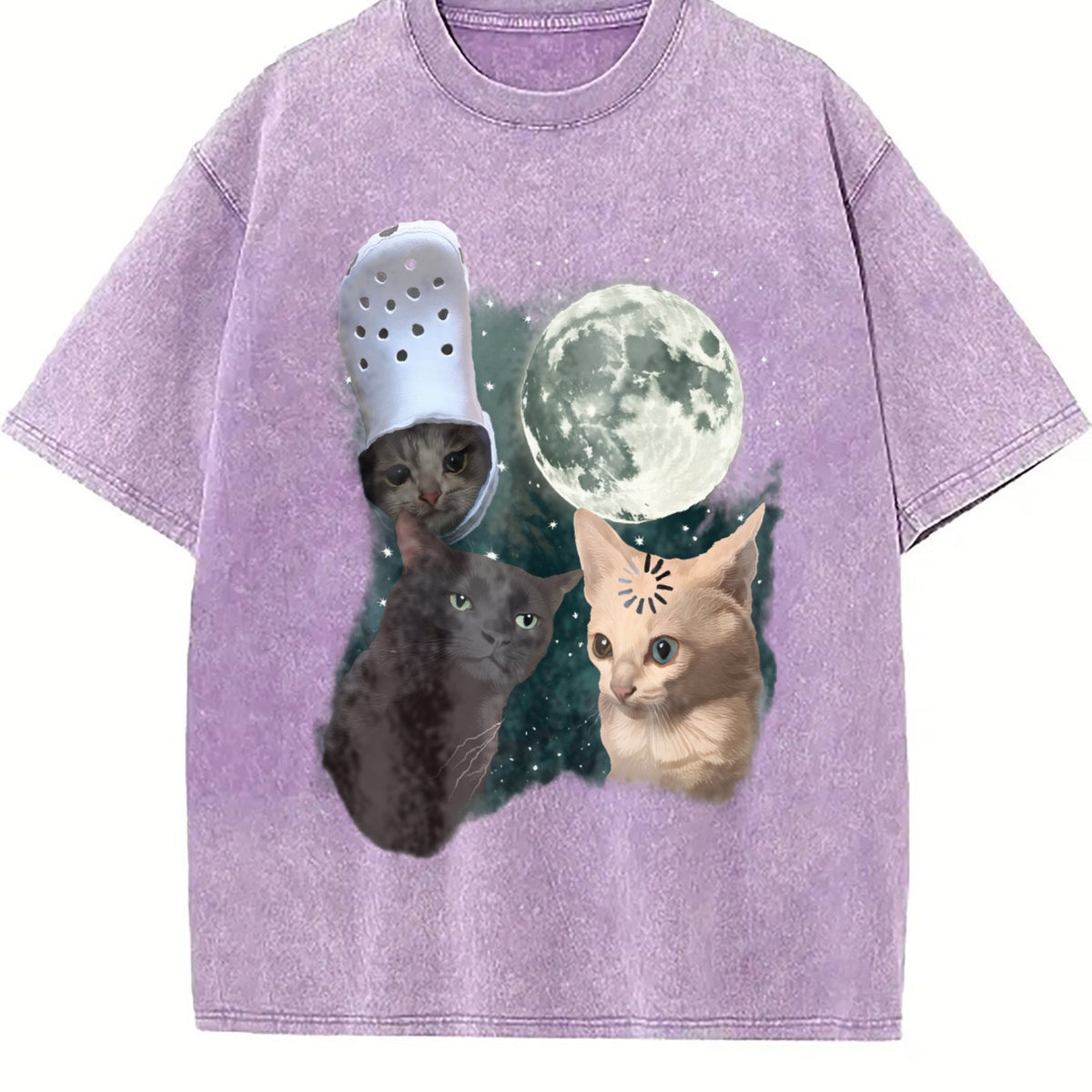 Three Cats Moon Vintage Washed T-Shirt product image 6