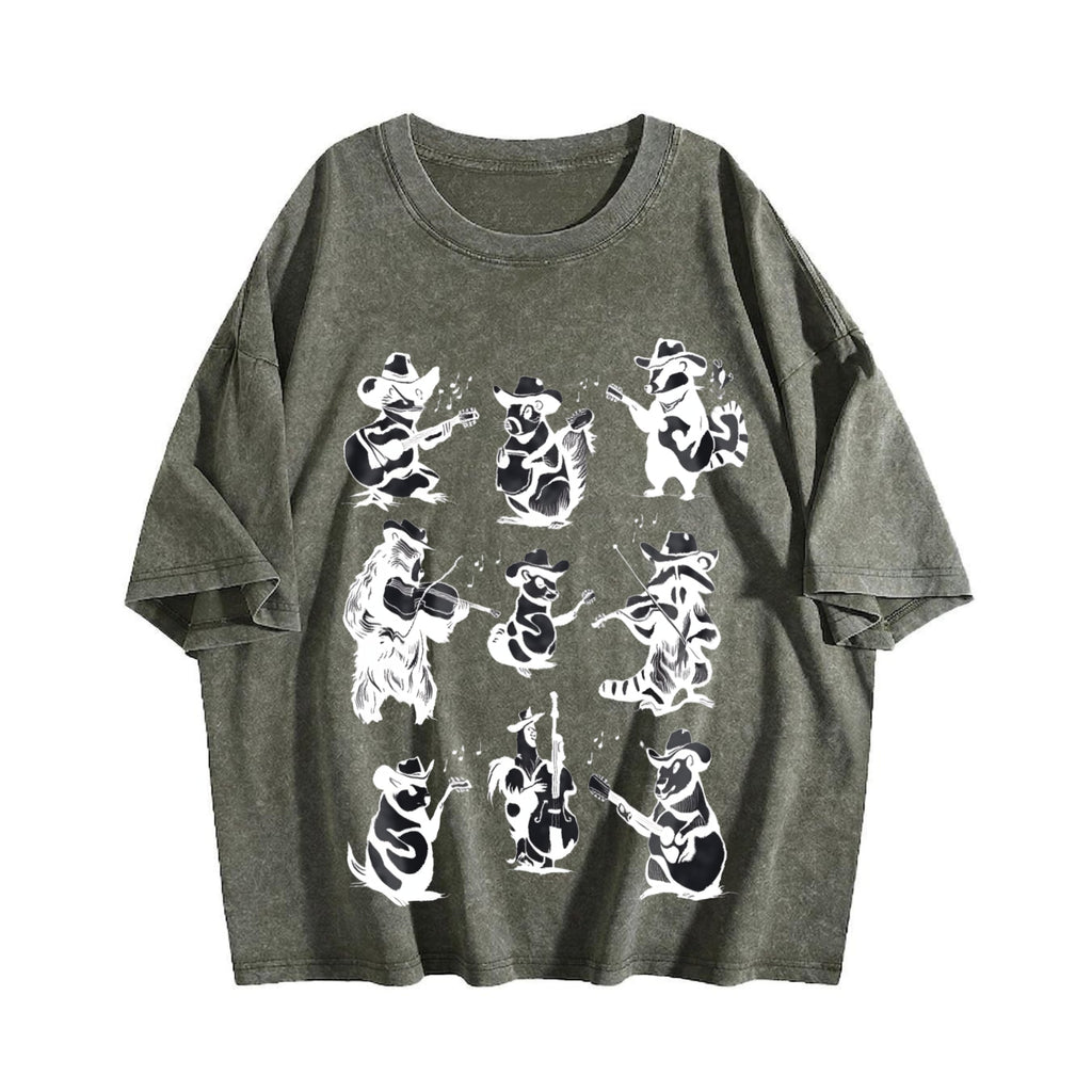 Animal Musicians 90s Tattoo Vintage Washed T-Shirt product image 4