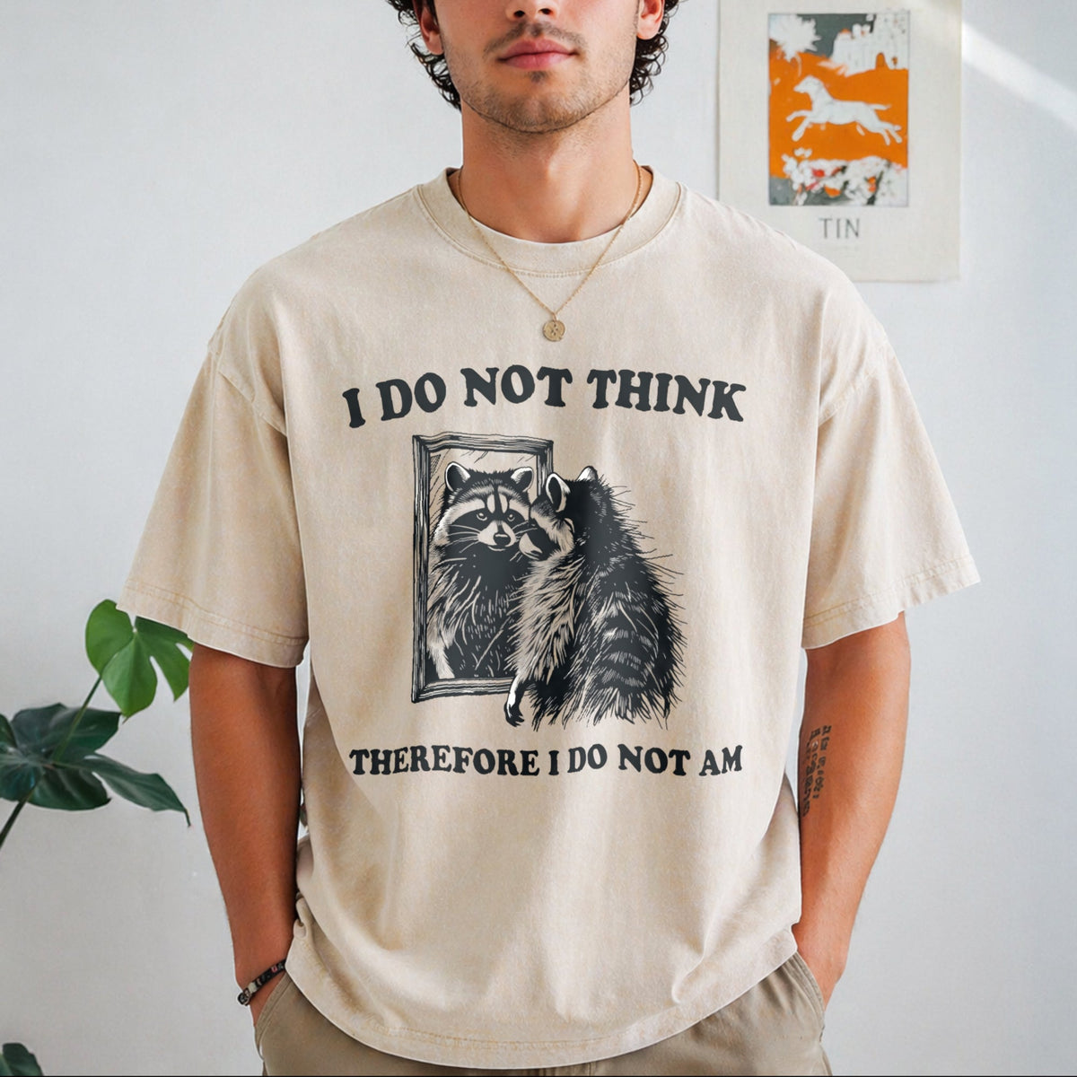 I Do Not Think Raccoon Funny Vintage Washed T-Shirt product image 1