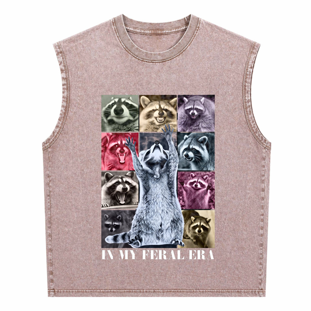In My Feral Era Funny Raccoon Animal Meme Racoons Team Men's Washed Tank Top