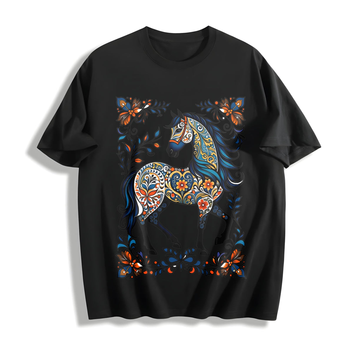 Winter And Porcelain Floral Horse Cotton T-Shirt product image 1