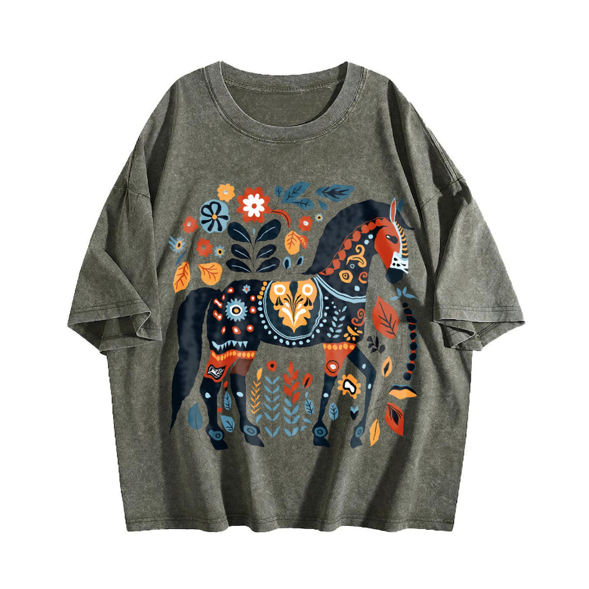 Bohemian Horse & Floral - Summer Vintage Washed T-Shirt product image 4
