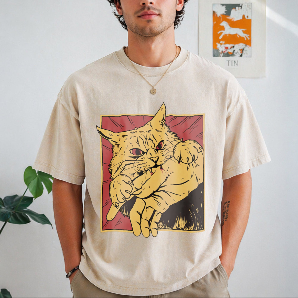 Cat Bite Anime Vintage Washed T-Shirt product image 1