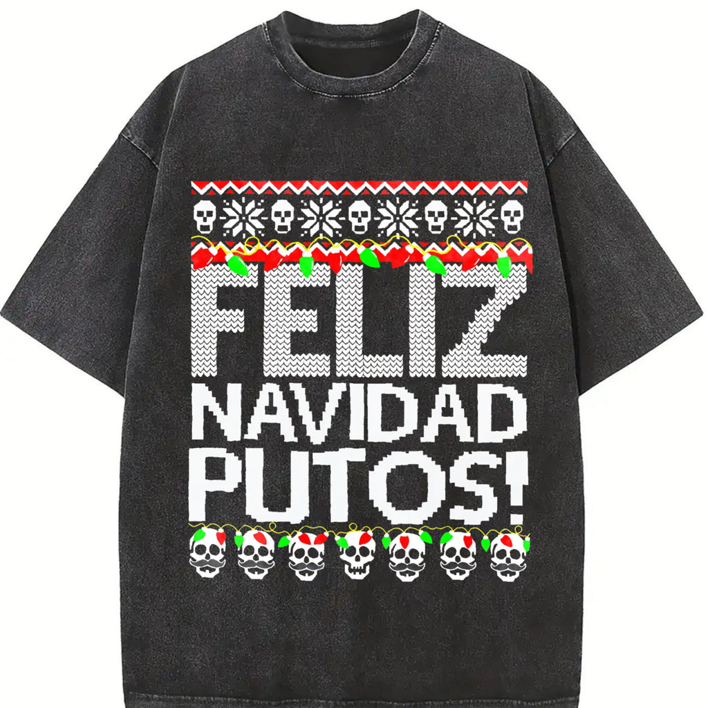 Funny Feliz Navidad Putos - Black Vintage Washed T-Shirt product image 2