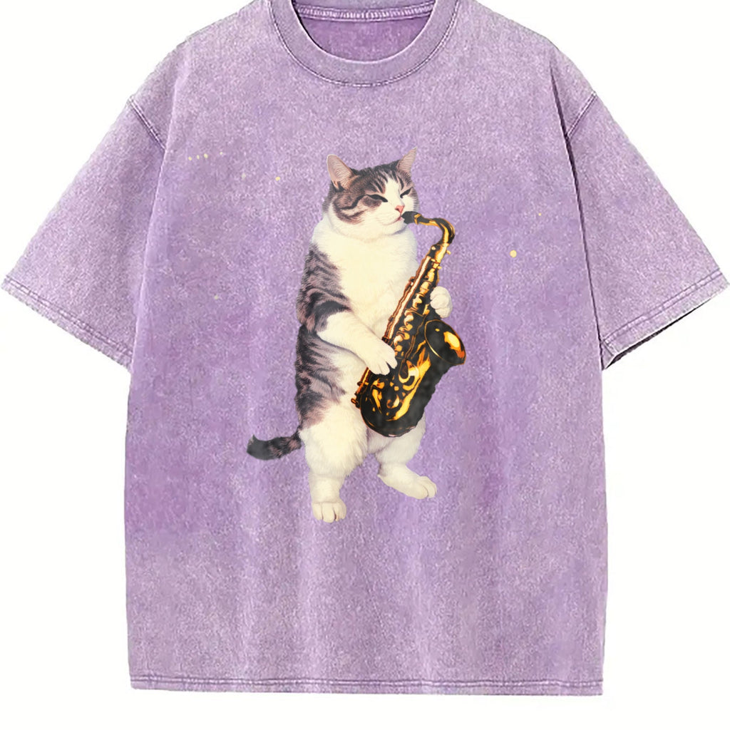 Saxophone Cat Vintage Washed T-Shirt product image 6