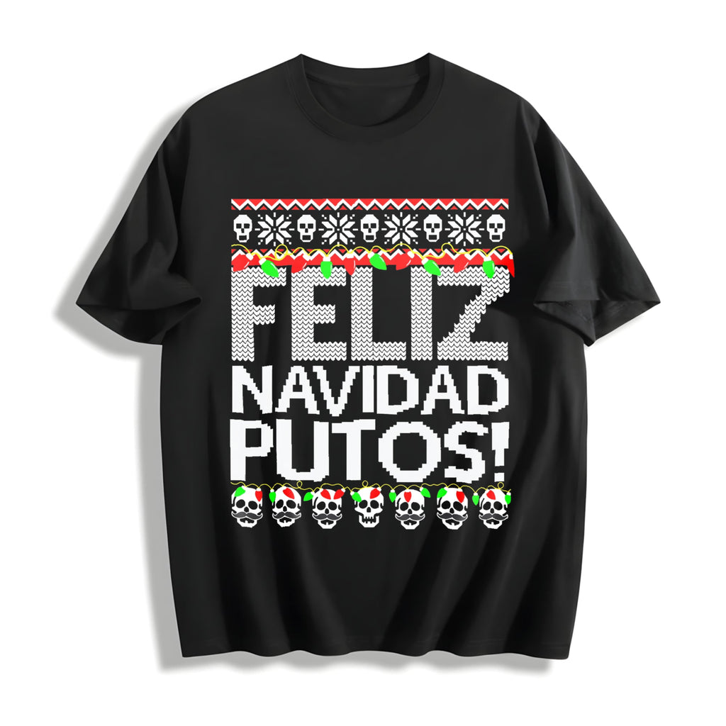 Funny Feliz Navidad Putos - Black Cotton T-Shirt product image 1