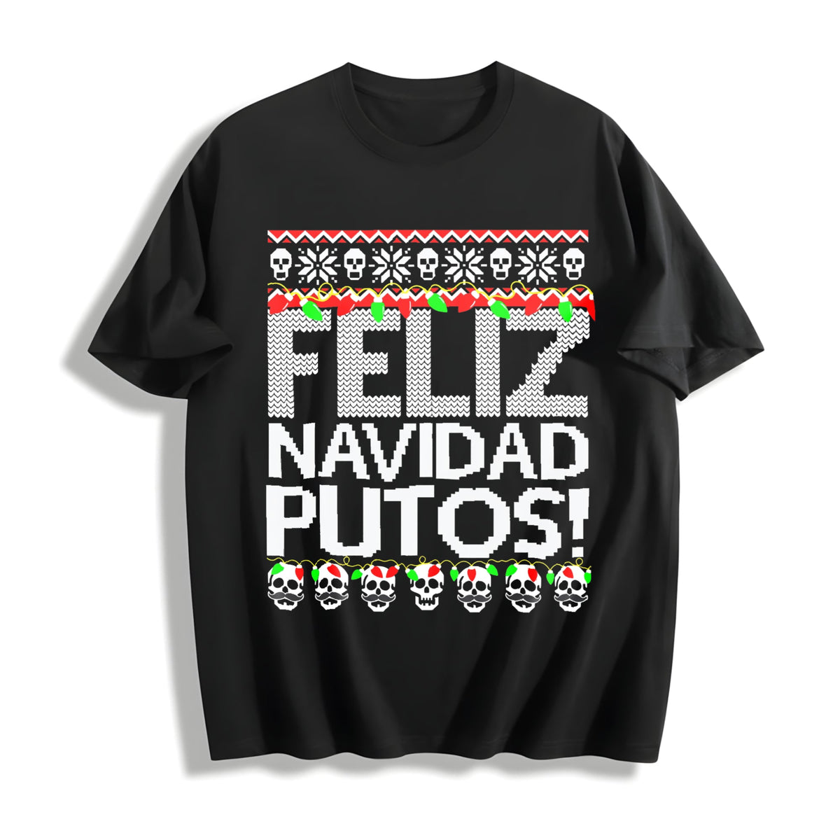 Funny Feliz Navidad Putos - Black Cotton T-Shirt product image 1