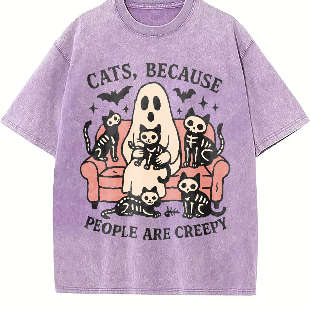 Summer Cats Sofa Skull Cat Vintage Washed T-Shirt product image 6