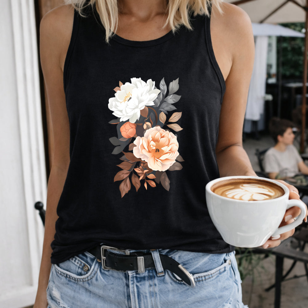 White and Peach Peony Bouquet Women's Tank Top
