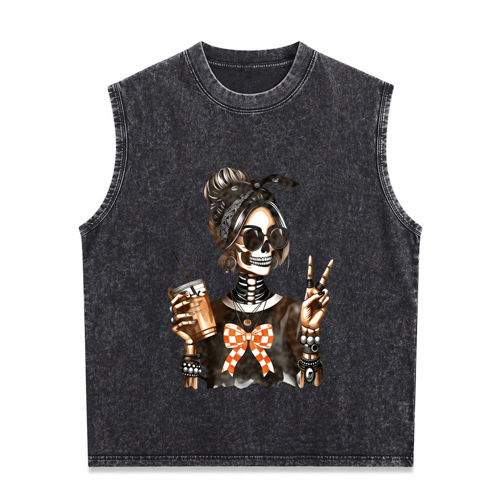 Skull Coffee For Edgy Skeleton Peace Sign Spring Summer Men's Washed Tank Top