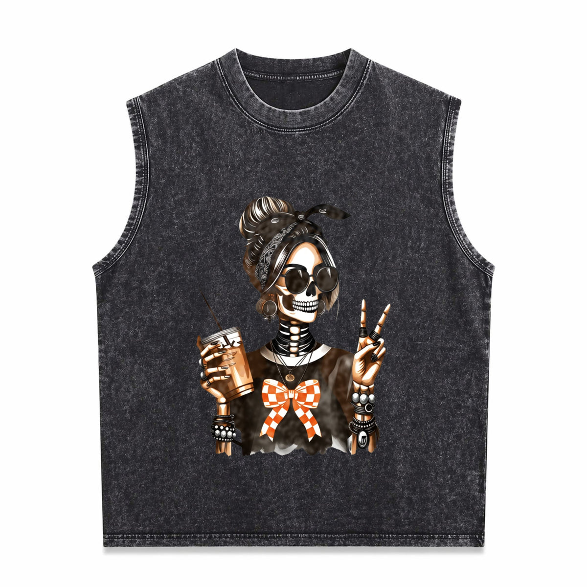 Skull Coffee For Edgy Skeleton Peace Sign Spring Summer Men's Washed Tank Top