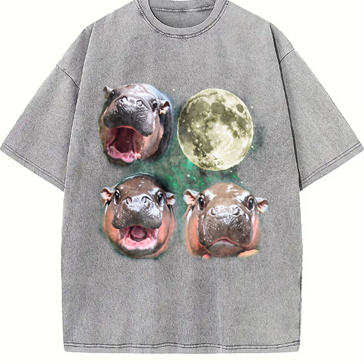 Three Moo Deng 90s Moon Vintage Washed T-Shirt product image 5