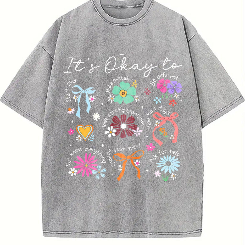 It's Okay To Boho Floral Vintage Washed T-Shirt product image 4
