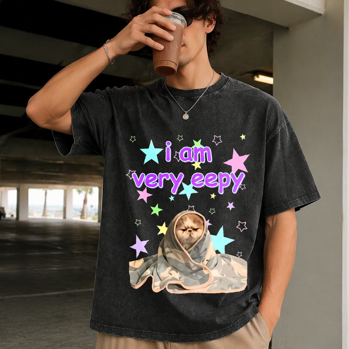 Eepy Cat Funny Vintage Washed T-Shirt product image 2