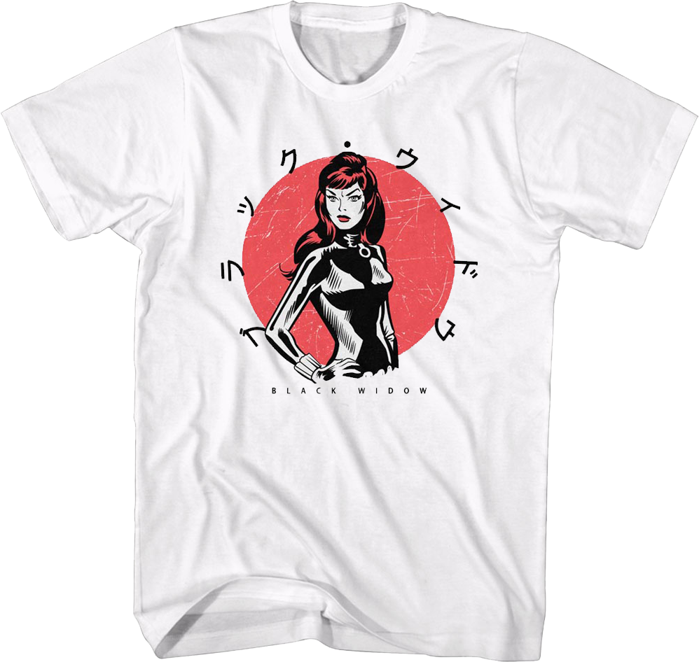 Black Widow Japanese Text Marvel Comics T-Shirt product image 1
