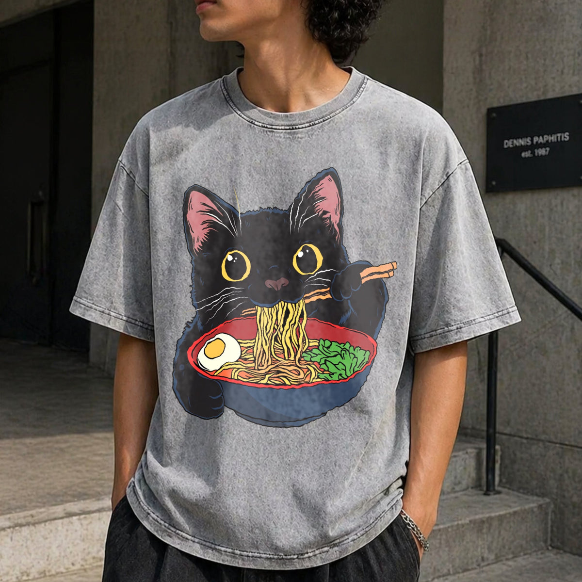 Cat Ramen Vintage Washed T-Shirt product image 5