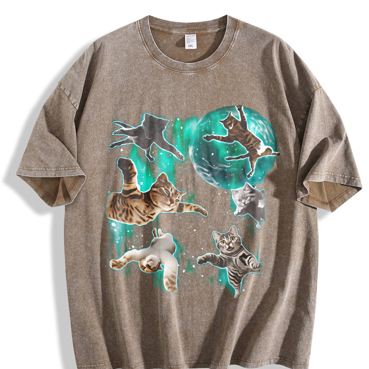 Cats Flying In Galaxy 90s Vintage Washed T-Shirt product image 3