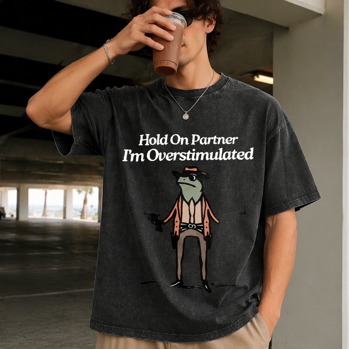 Hold On I'm Overstimulated Funny Vintage Washed T-Shirt product image 2