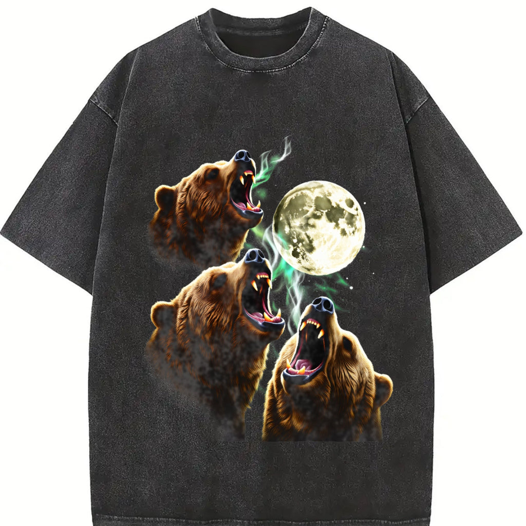 Bear Howling To Moon 90s Vintage Washed T-Shirt product image 2
